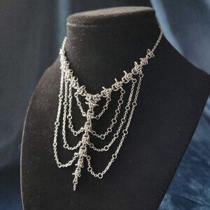 Gothic silver rib cage chain mail necklace